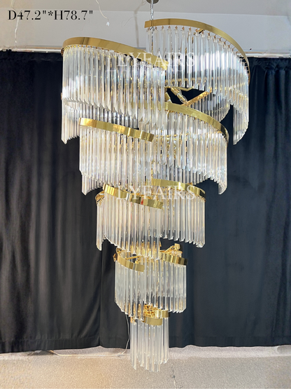 Lustre suspendu extra large en cristal spiralé de luxe pour salon/hall/entrée