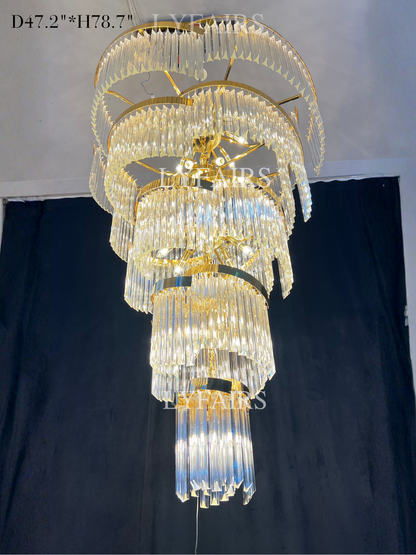 Lustre suspendu extra large en cristal spiralé de luxe pour salon/hall/entrée
