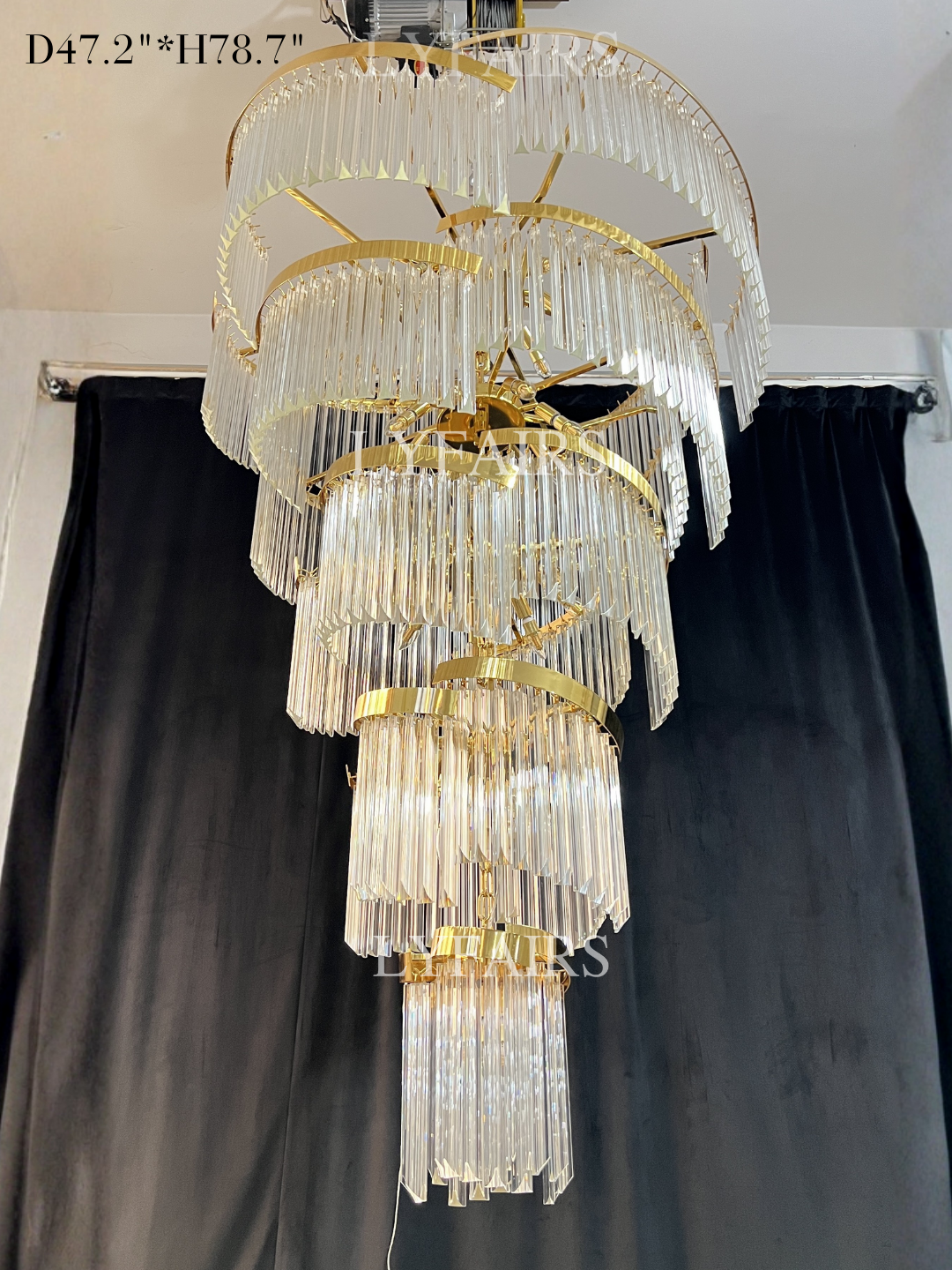 Lustre suspendu extra large en cristal spiralé de luxe pour salon/hall/entrée