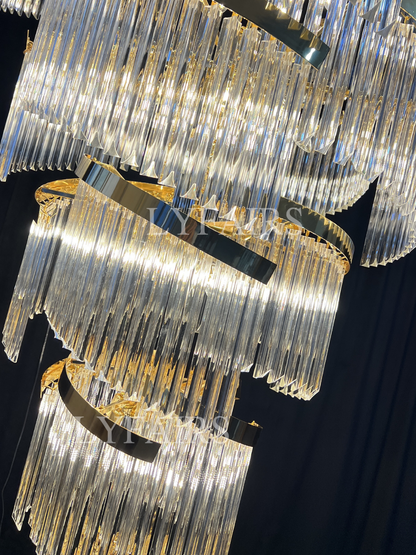 Lustre suspendu extra large en cristal spiralé de luxe pour salon/hall/entrée