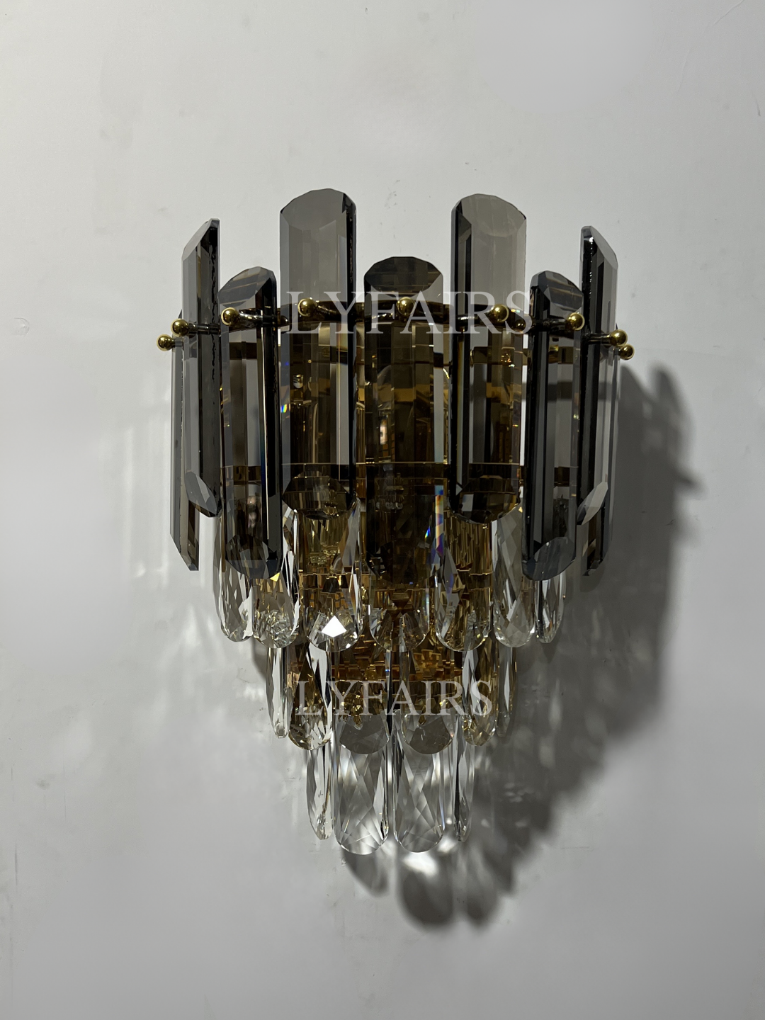 Smoke Gray Crystal Chandelier Flush-Mounted Ceiling Light Fixture Set for Dining Room/Living Room