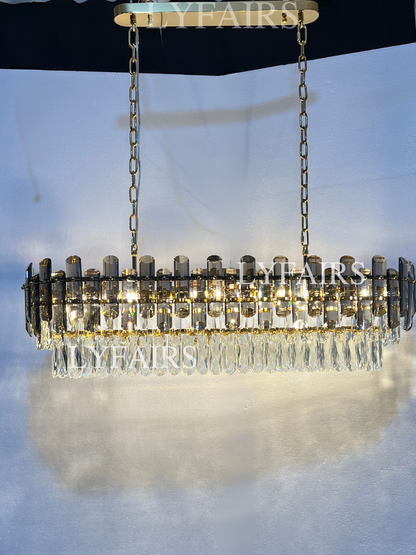 Smoke Gray Crystal Chandelier Flush-Mounted Ceiling Light Fixture Set for Dining Room/Living Room