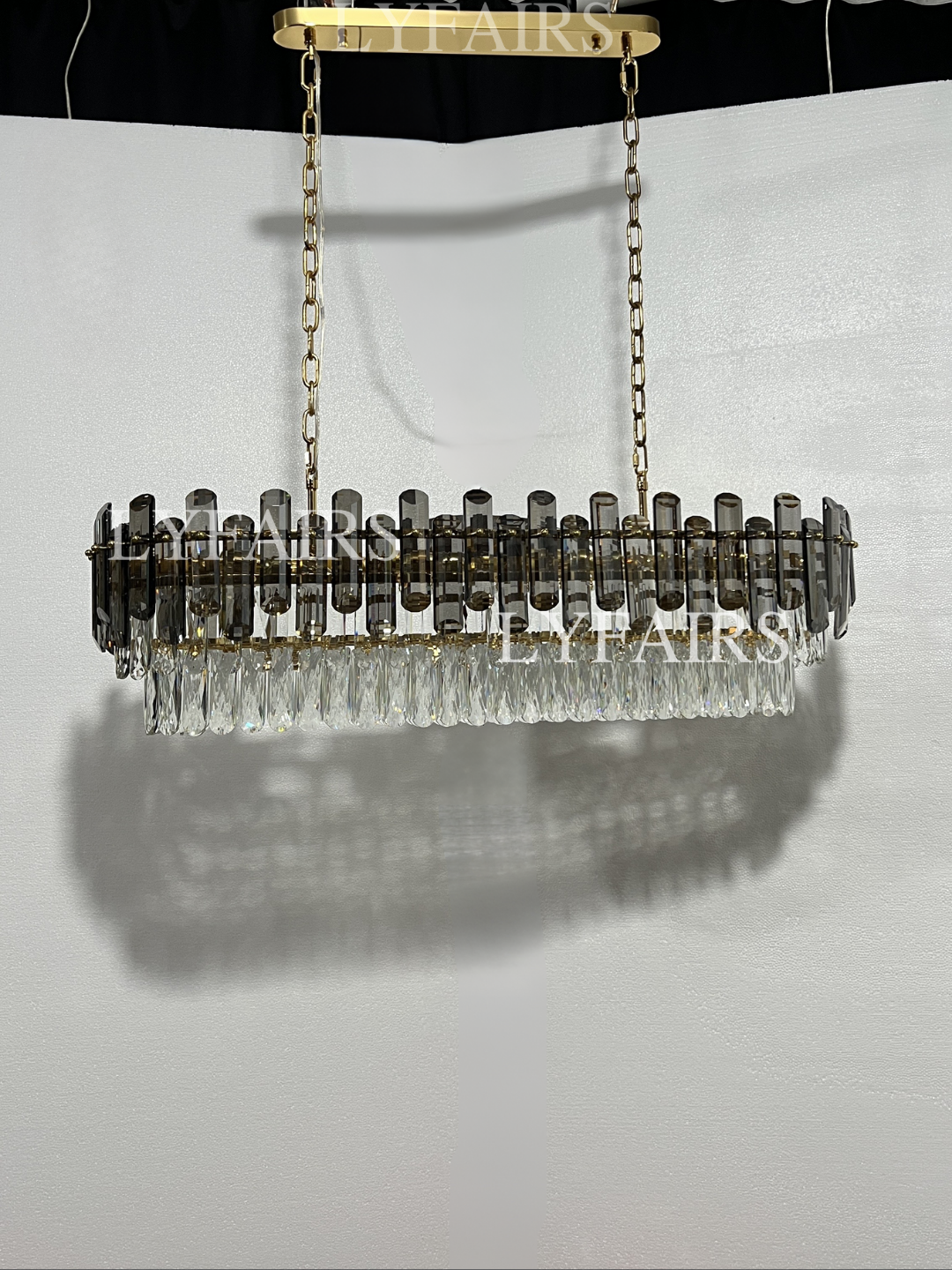 Smoke Gray Crystal Chandelier Flush-Mounted Ceiling Light Fixture Set for Dining Room/Living Room