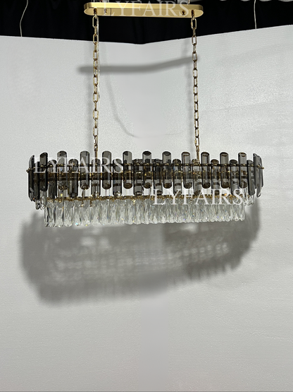 Smoke Gray Crystal Chandelier Flush-Mounted Ceiling Light Fixture Set for Dining Room/Living Room