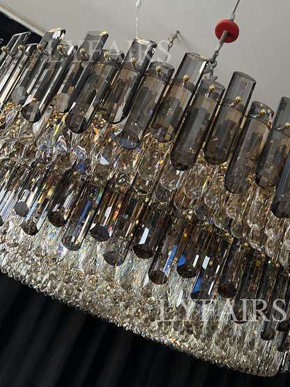 Smoke Gray Crystal Chandelier Flush-Mounted Ceiling Light Fixture Set for Dining Room/Living Room