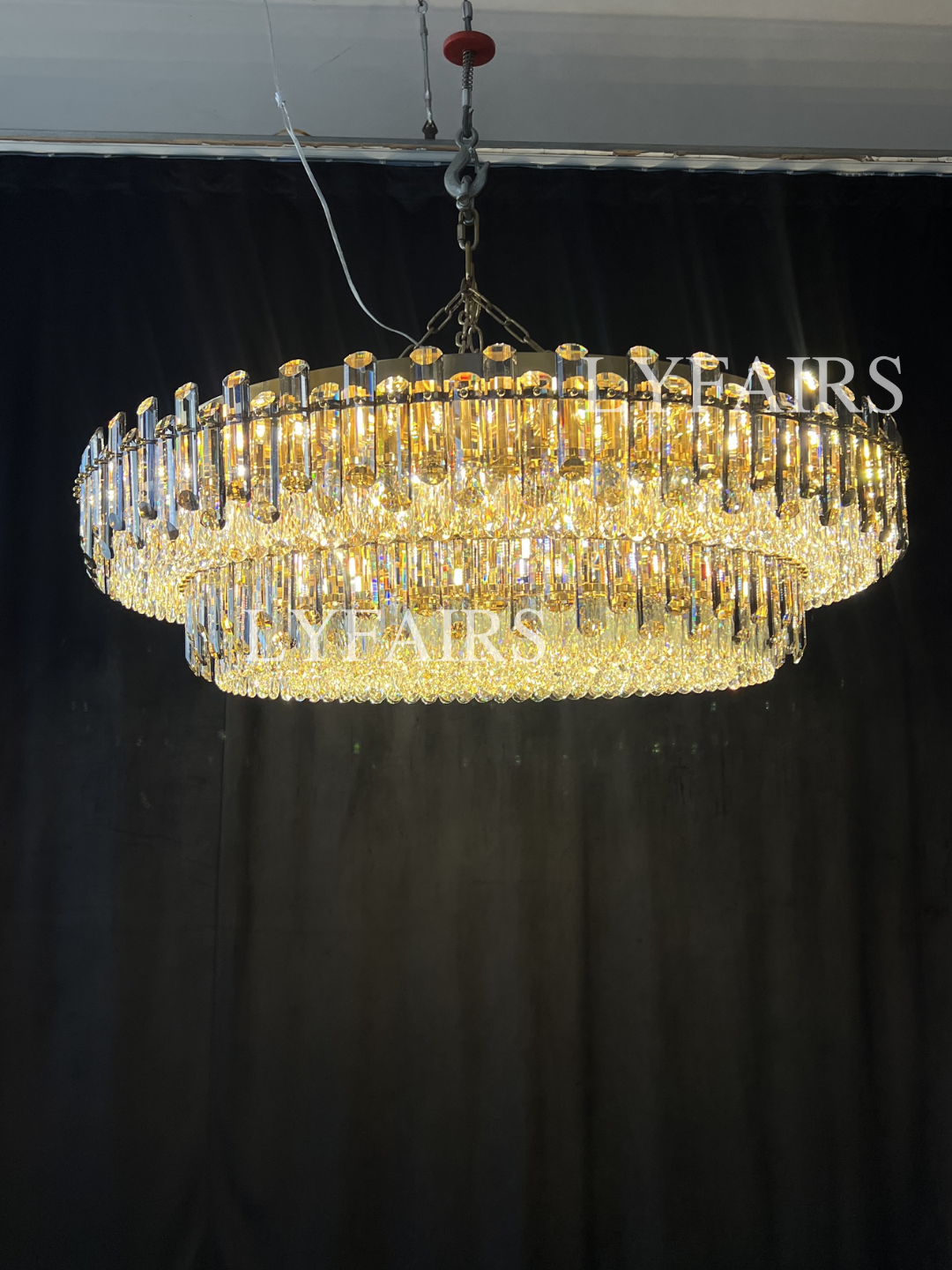 Smoke Gray Crystal Chandelier Flush-Mounted Ceiling Light Fixture Set for Dining Room/Living Room