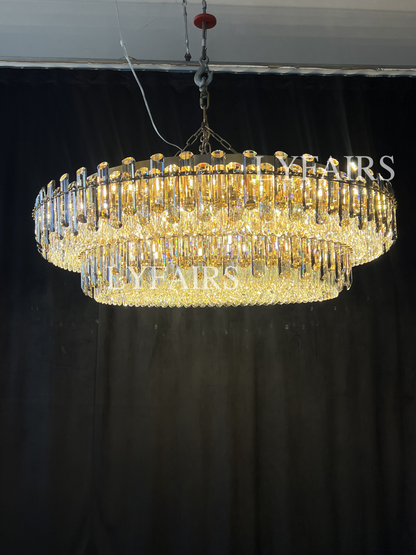 Smoke Gray Crystal Chandelier Flush-Mounted Ceiling Light Fixture Set for Dining Room/Living Room