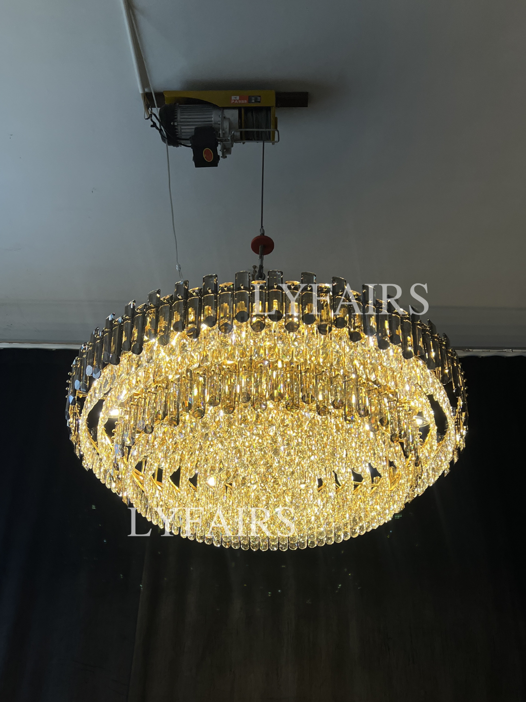 Smoke Gray Crystal Chandelier Flush-Mounted Ceiling Light Fixture Set for Dining Room/Living Room