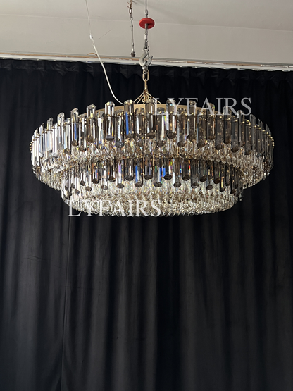 Smoke Gray Crystal Chandelier Flush-Mounted Ceiling Light Fixture Set for Dining Room/Living Room