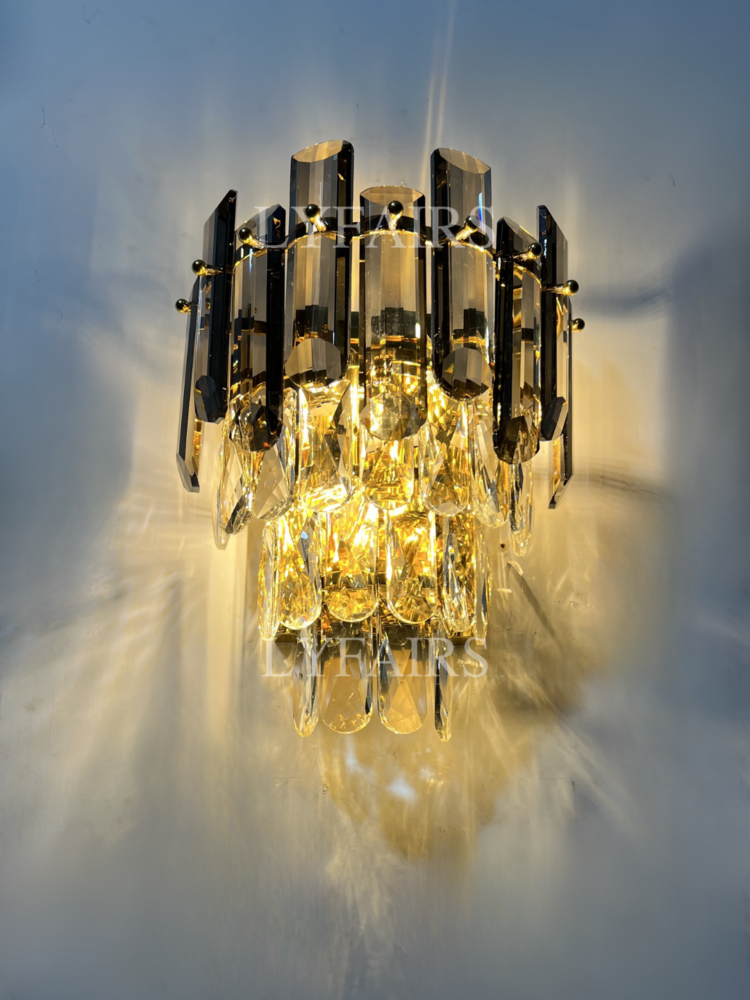 Smoke Gray Crystal Chandelier Flush-Mounted Ceiling Light Fixture Set for Dining Room/Living Room