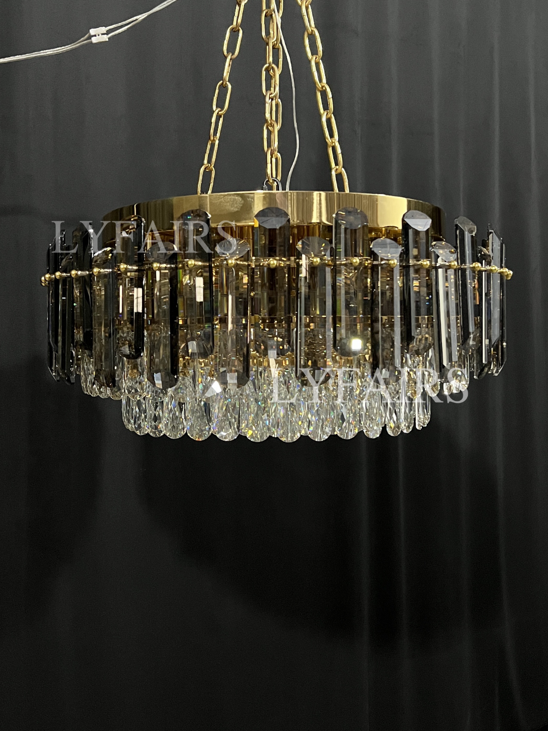Smoke Gray Crystal Chandelier Flush-Mounted Ceiling Light Fixture Set for Dining Room/Living Room