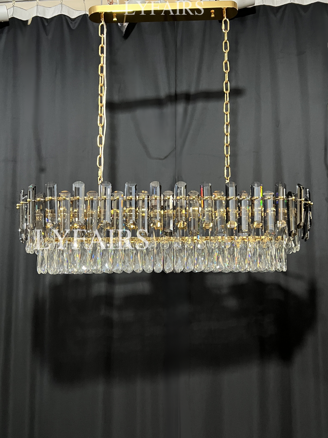 Smoke Gray Crystal Chandelier Flush-Mounted Ceiling Light Fixture Set for Dining Room/Living Room