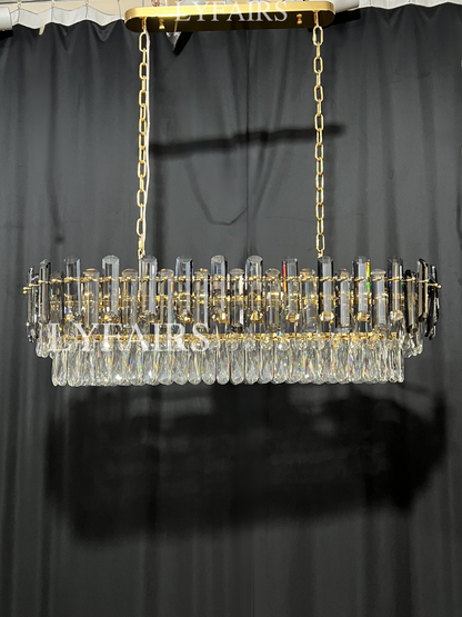 Smoke Gray Crystal Chandelier Flush-Mounted Ceiling Light Fixture Set for Dining Room/Living Room