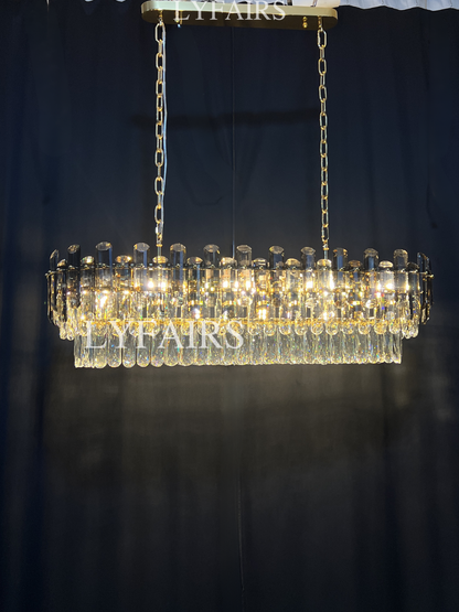 Smoke Gray Crystal Chandelier Flush-Mounted Ceiling Light Fixture Set for Dining Room/Living Room