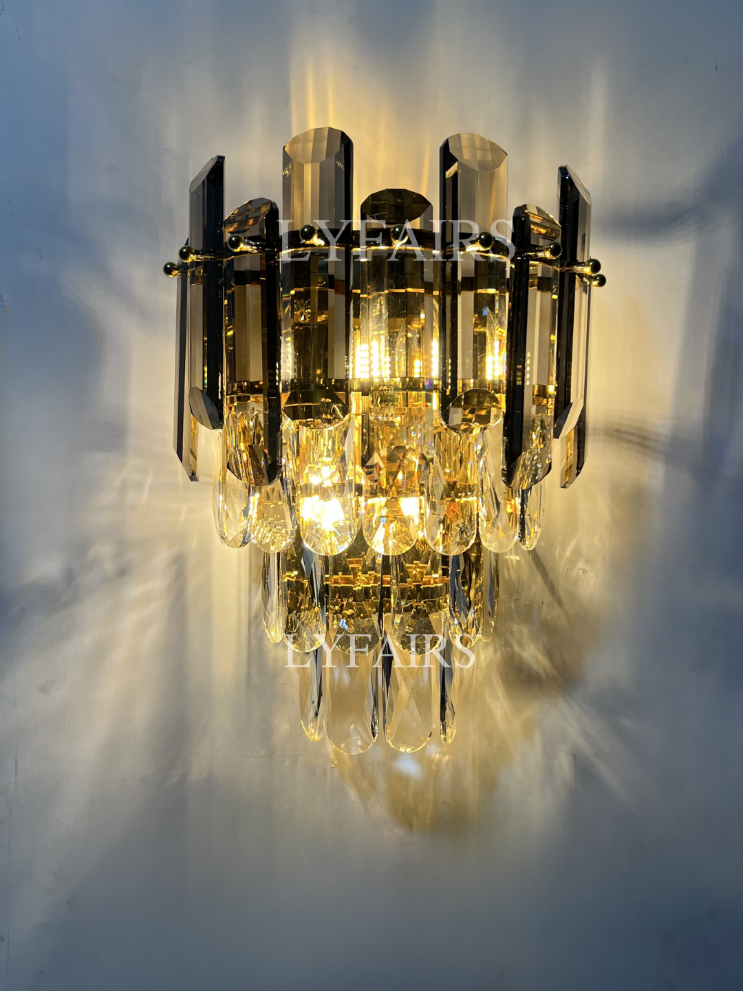 Smoke Gray Crystal Chandelier Flush-Mounted Ceiling Light Fixture Set for Dining Room/Living Room