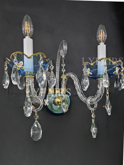 Lampadario di design francese romantico in cristallo blu, lampadario moderno a forma di candela, per camera da letto/soggiorno/sala da pranzo.