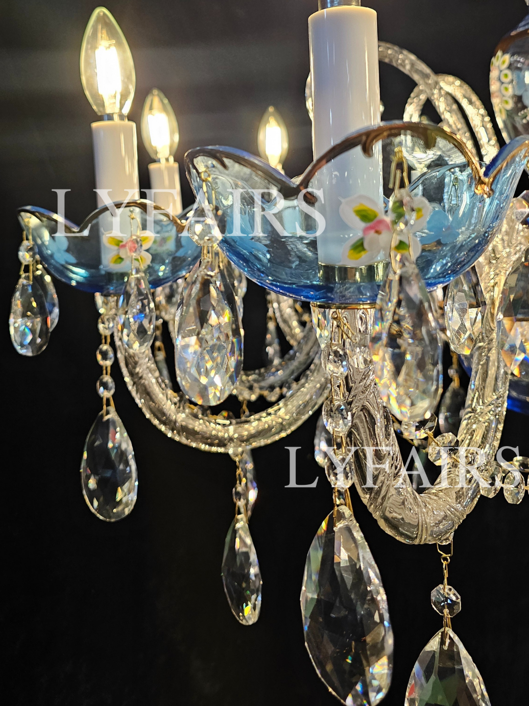 Lampadario di design francese romantico in cristallo blu, lampadario moderno a forma di candela, per camera da letto/soggiorno/sala da pranzo.