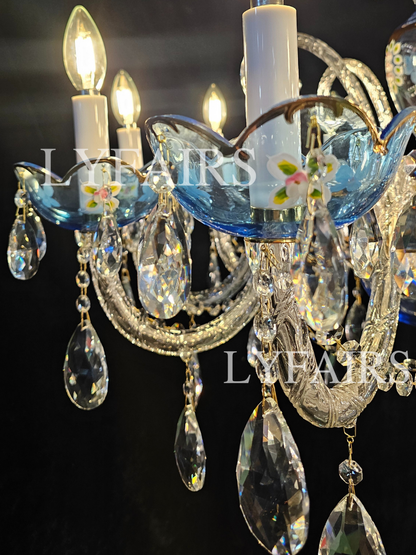 Lampadario di design francese romantico in cristallo blu, lampadario moderno a forma di candela, per camera da letto/soggiorno/sala da pranzo.