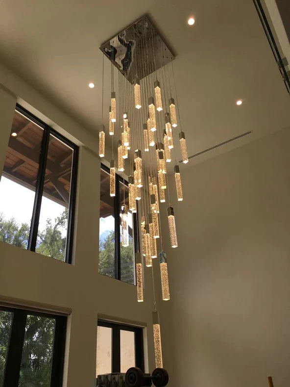 Modern Glacier Bubble Crystal Sticks Chandelier in Gold/Chrome/Black Finish for Staircase/Foyer