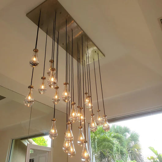 Lampadario moderno in cristallo a goccia con baldacchino rettangolare