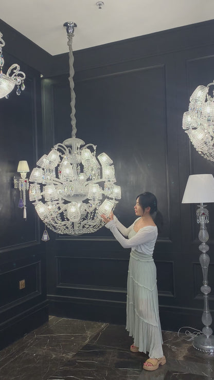 Luxury Globe Crystal Chandelier With Fabric/Crystal Glass Lampshades