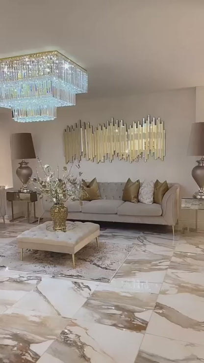 Square Crystal Ceiling Crystal Chandelier Light Fixture Three Layers