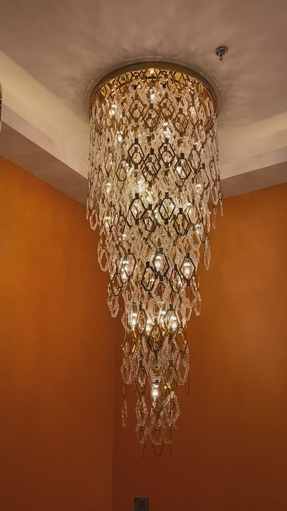 Lampadario moderno in cristallo esagonale a filo per scale/ingresso