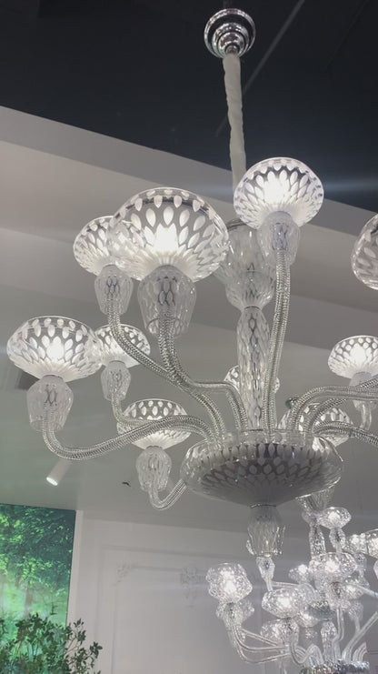 Luxury Hand-engraved Clear/Blue/Prune Crystal Chandelier