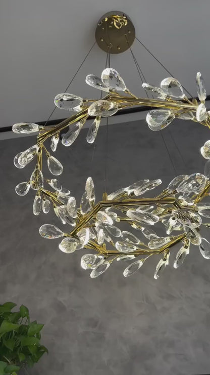 Modern 1/2-Ring Wreath Crystal Chandelier for Low-ceiling