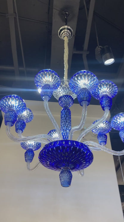 Luxury Hand-engraved Clear/Blue/Prune Crystal Chandelier