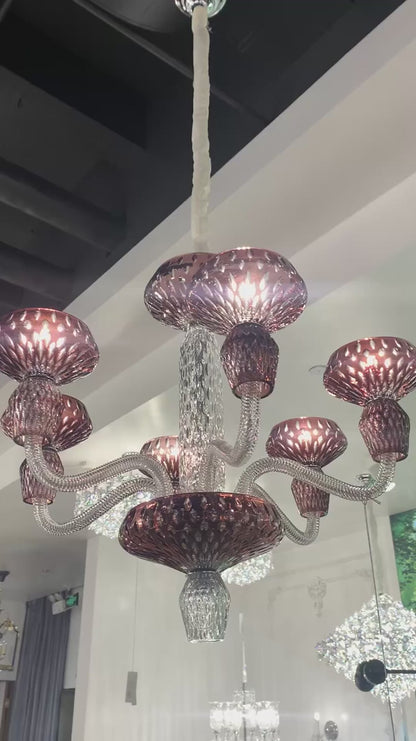 Luxury Hand-engraved Clear/Blue/Prune Crystal Chandelier