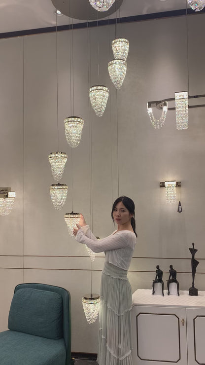 Modern Floating Crystal Conch Chandelier for High-ceiling