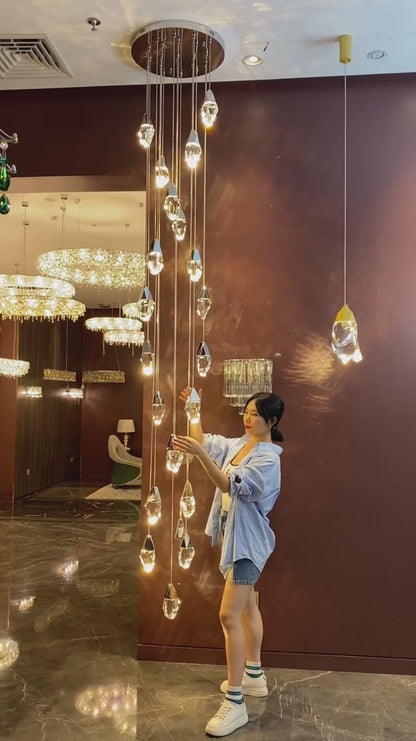 Modern Floating Diamond Crystal Chandelier for High-ceiling