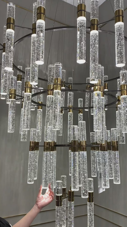 Oversized Modern Luxury 4-tiered Bubble Crystal Icicle Chandelier Designer Light Fixture For High-ceiling Foyer,Hallway,Staircase