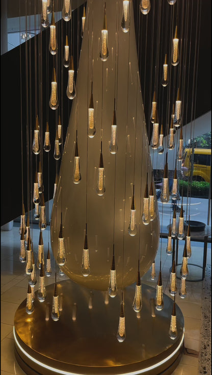 Modern Cascade Raindrop Round Spiral Crystal Chandelier for Staircase/Foyer