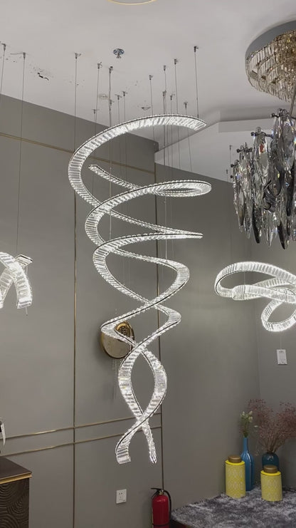 Designer Foyer Living Room Ceiling Light Fixture Stylish Spiral Crystal Chandelier for High-ceiling