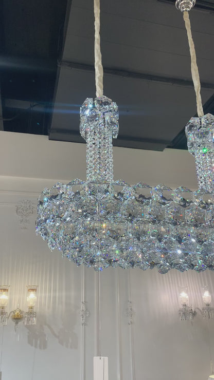 Luxury Linear Hexagonal Crystal Chandelier for Dining Room