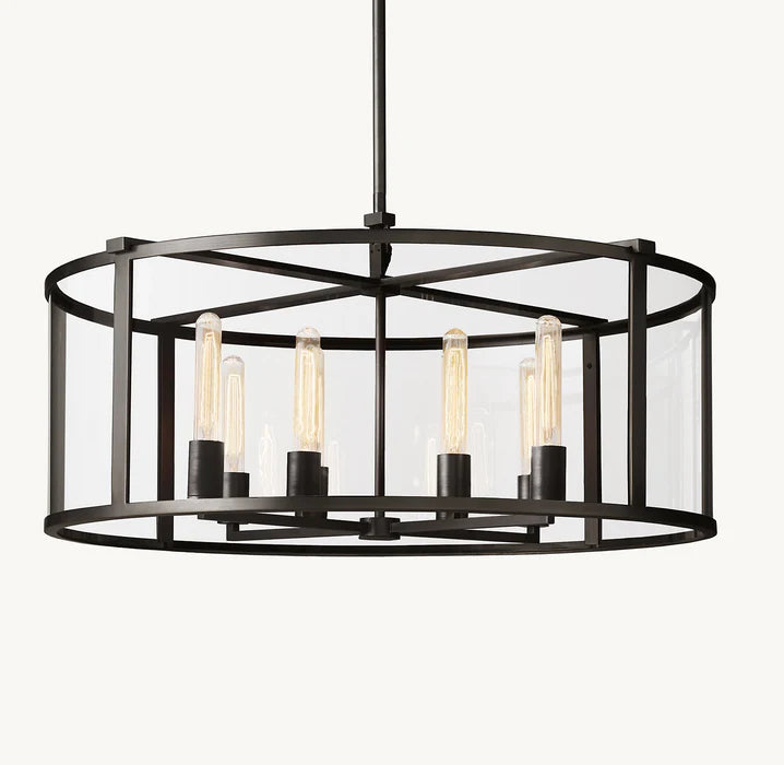 Round Mid-Century Farmhouse Chandelier Brass Gold/ Black Finish Cage Style Taper Candle Pendant Lighting Fixture
