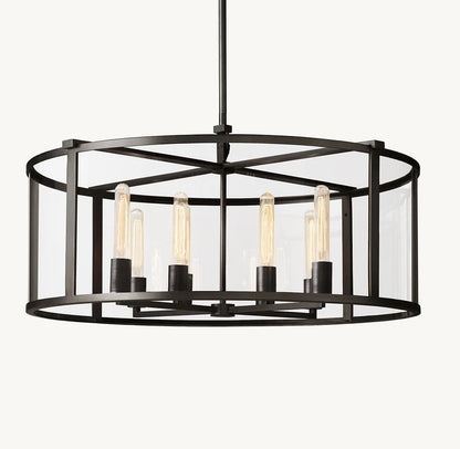 Round Mid-Century Farmhouse Chandelier Brass Gold/ Black Finish Cage Style Taper Candle Pendant Lighting Fixture
