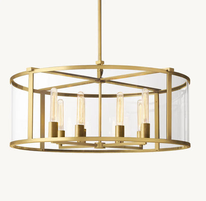 Round Mid-Century Farmhouse Chandelier Brass Gold/ Black Finish Cage Style Taper Candle Pendant Lighting Fixture