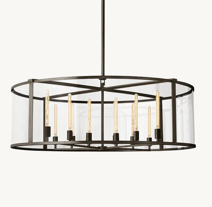 Round Mid-Century Farmhouse Chandelier Brass Gold/ Black Finish Cage Style Taper Candle Pendant Lighting Fixture