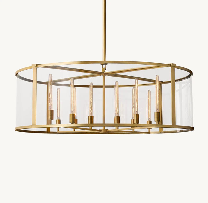 Round Mid-Century Farmhouse Chandelier Brass Gold/ Black Finish Cage Style Taper Candle Pendant Lighting Fixture