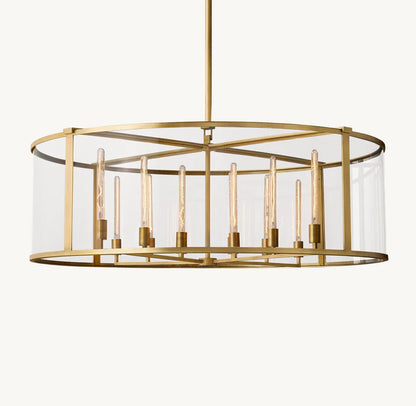 Round Mid-Century Farmhouse Chandelier Brass Gold/ Black Finish Cage Style Taper Candle Pendant Lighting Fixture