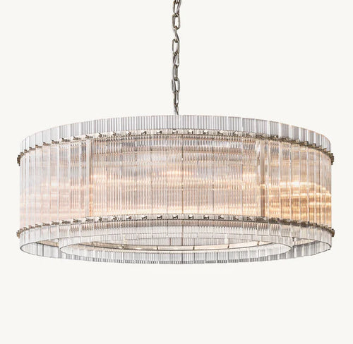 Lampadario moderno a 1 livello con pannelli in vetro scanalato fatti a mano e rotondi