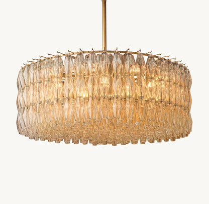 Modern Round/Rectangular Clear Glass Chandelier for Low-ceiling