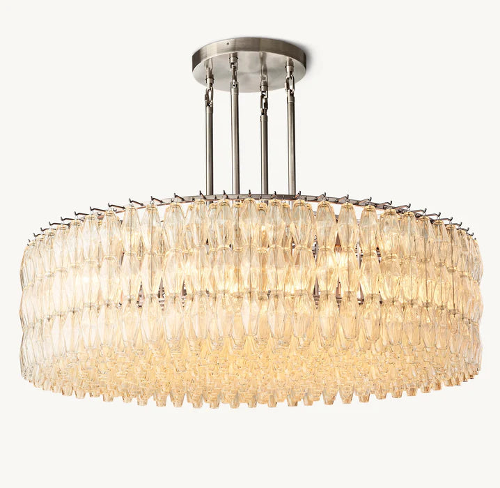 Modern Round/Rectangular Clear Glass Chandelier for Low-ceiling