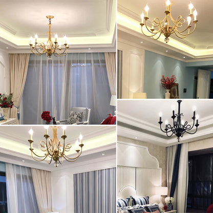 Lampadario a lume di candela | Plafoniere da soffitto in stile rustico | Ottone naturale E14, lunghezza regolabile