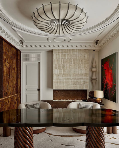 Modern Organic Round Petal Fabric Flush Mount Chandelier for Low-ceiling
