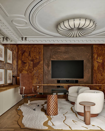 Modern Organic Round Petal Fabric Flush Mount Chandelier for Low-ceiling