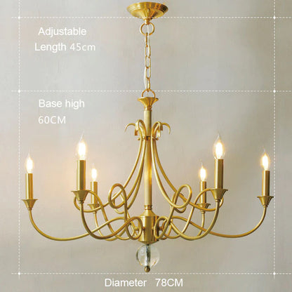 Lampadario a lume di candela | Plafoniere da soffitto in stile rustico | Ottone naturale E14, lunghezza regolabile